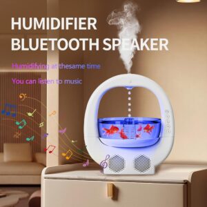 Cool Mist Humidifier 700ml Anti Water Drop Humidifier with Fish Ambient Light Dual Speaker Quiet Ultrasonic Humidifiers Bedroom Rain Diffuser
