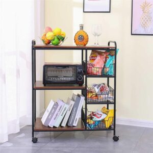 Wood and Metal Kitchen Cart,3 Shelves,Storage Trolley,Storage Trolley,Storage Rack,Tea Rack,Bar Cart,Removable Bedroom Kitchen Shelf,Shelf with Wheels