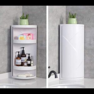 360 Rotating Corner Shelves,3 Tier Storage Cabinet Towel Holder Rack, Corner Cabinets with Doors and Shelves for Bathroom Bathtub Toilet Table