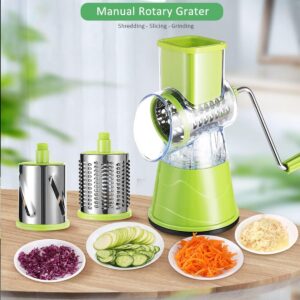 Rotary Cheese Grater with Metal Handle Hand Crank Cheese Grinder Shredder for Kitchen 3 in 1 Multifunctional Manual Vegetable Slicer with Suction