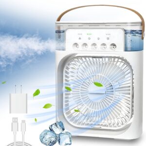 Portable Air Conditioner Fan, 700ml Mini Evaporative Cooler with 3 Speeds, USB Personal Air Cooler with 7 LED Lights, Quiet Desktop AC Fan for Bedroom, Office, Car, Dorm & Small Room