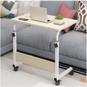 White - Black - Beige - Brown - Bedside Desk C shaped Base Laptop Desk Home Office Side Table Mobile Table Workstation Overbed Table with Castors Overbed Table Suitable for All Kinds of Laptops and Tablets Writing