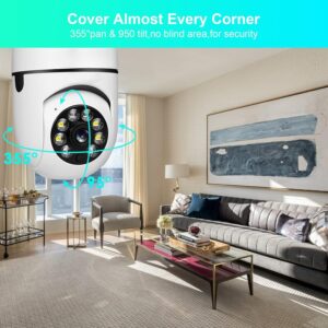 Smart 360° Light Bulb Security Camera - 1080P HD WiFi cctv camera for home - Indoor and Outdoor Use - Motion Detection - Night Vision - Two-Way Audio - Wireless Surveillance Camera