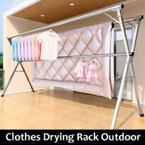 Laundry Clothes Rack Clothes Drying Rack Stainless Steel Foldable Large Capacity Adjustable for Indoor and Outdoor Use