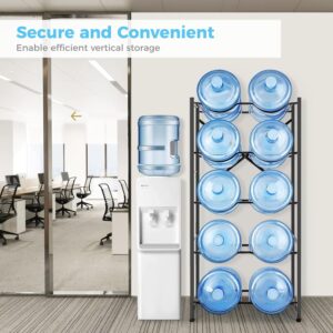 10 Bottles, 5 Tier Water Jug Stand with 10 Slots Storage Rack, Heavy Duty Water Jug Rack Cooler Dispenser Bottle Holder with Reinforced Frame for Kitchen Office