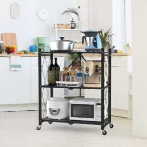 3-Shelf Foldable Storage Shelves With Wheels, Rack For Garage Kitchen, Basement, Pantry, Heavy Duty, Large Capacity Shelving Unit