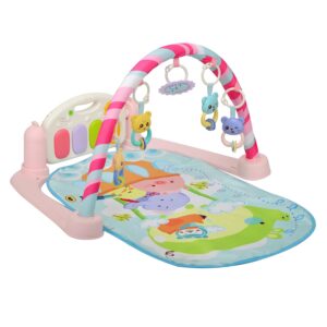 Baby Gym Play Mat, Baby Activity Center with Music & Light Safe & Easy Baby Gym Play Mat with Rattle Pendant Removable Baby Play Mat with Adjustable Board for Newborns Toddlers, Baby Play Mat