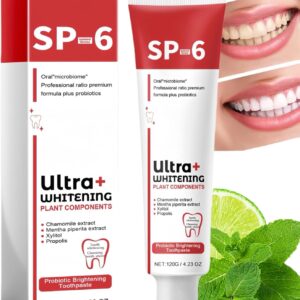 SP-6 Ultra Whitening Toothpaste – Probiotic-Powered Deep Cleaning, Fresh Breath, Natural Stain Removal – Fluoride-Free, Enamel-Safe Formula – 120g Tube