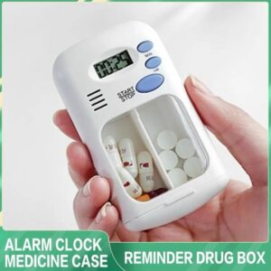 Portable Mini Pill Box Timer with LCD Digital Electric Alarm Medicine Pill Case 2 Grids Pill Reminder Dispenser