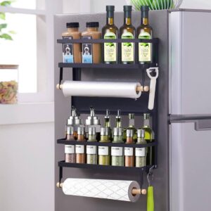Magnetic Spice Rack Paper Towel Holders Fridge Spice Rack with 4-Tier Magnetic Shelf