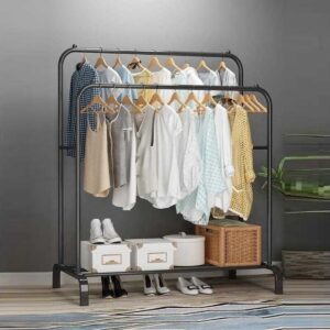 Black - Clothes Rack, Clothing Garment Rack Metal Rail Hanging Clothes Storage Shelf Boxes Shoes Boots jackets scarf Commercial Grade Multi-Purpose Entryway Shelving Unit Home Bedroom