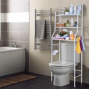Over-The-Toilet Storage Shelf 3-Tier Bathroom Space Saver No Drilling Corner Stand Organizer for Small Room Stable Freestanding Rack Adjustable Towel Toilet Paper Metal Holder
