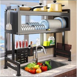 Over The Sink Dish Drainer Drying Rack Drying Stand, 3 Tiers Tidy Kitchen Sink Shelf Organized Space-Saving Dish Rack with Cover for Dishes, Glasses, Bowls and Cutlery